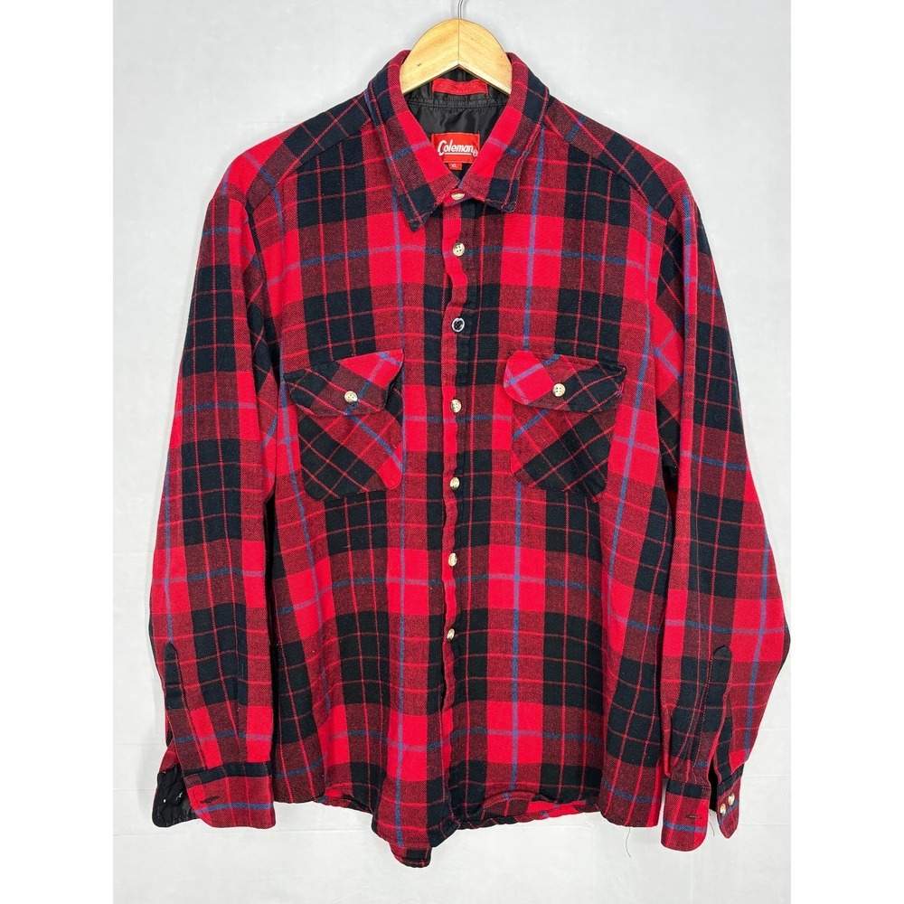 Coleman Button Up Shirt Men's Red & Black Plaid‎ Flannel Long Sleeve Pocket XL